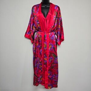 Vintage Vandemere Robe Nightgown Set Womens Small Red Floral Satin Lingerie 90s